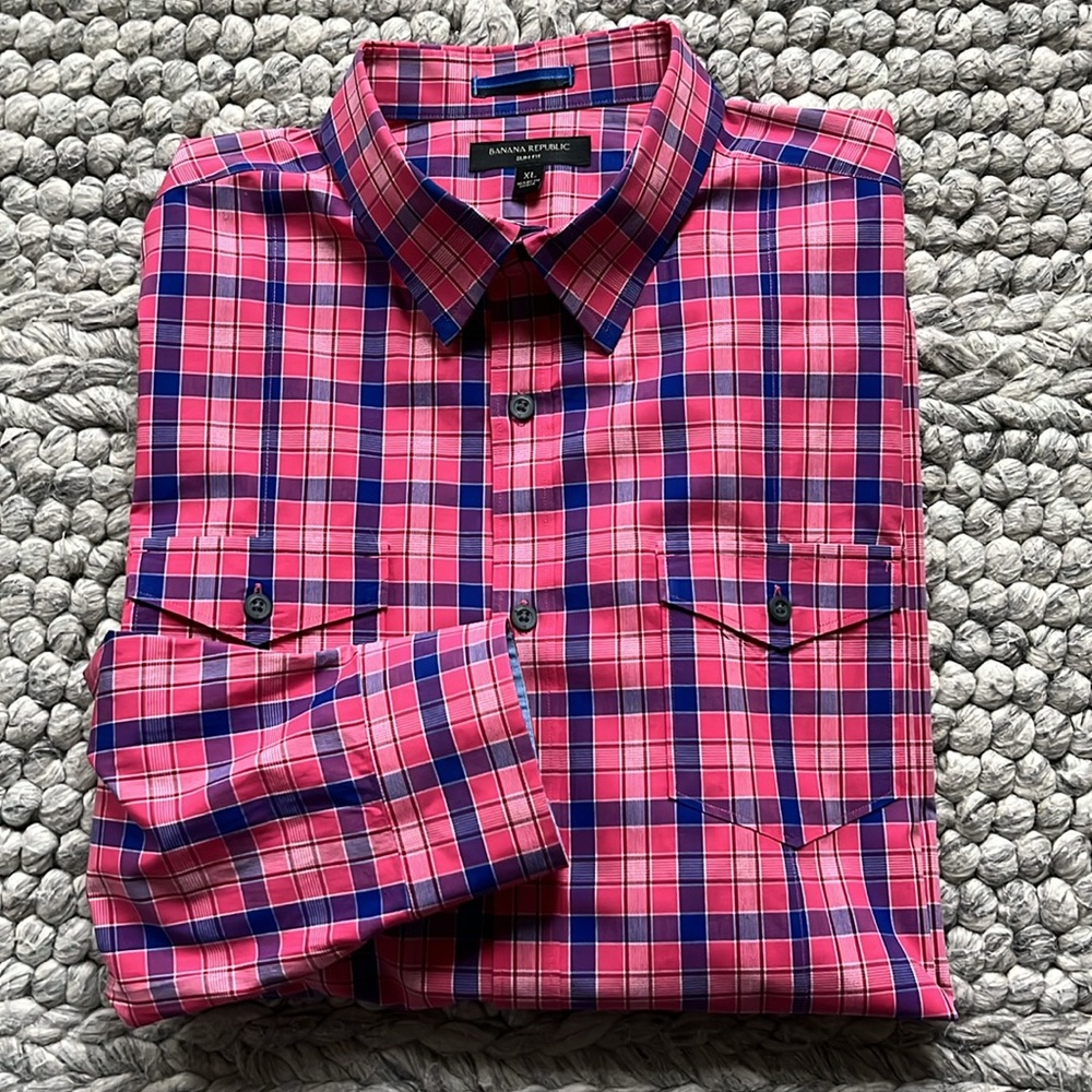 Banana Republic slim fit pink and blue shirt with contrasting cuffs